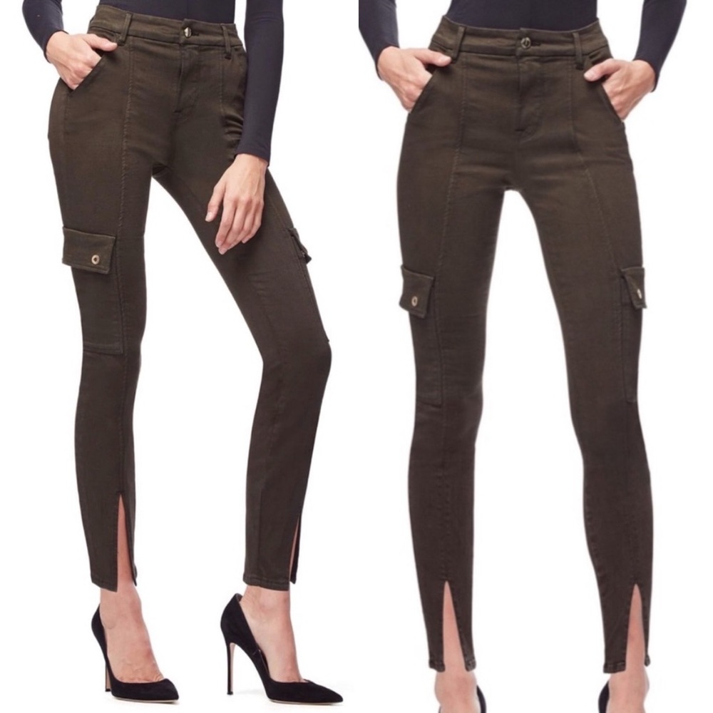 Good American Good Legs Cargo Jeans 14 32 washed black high rise front slit